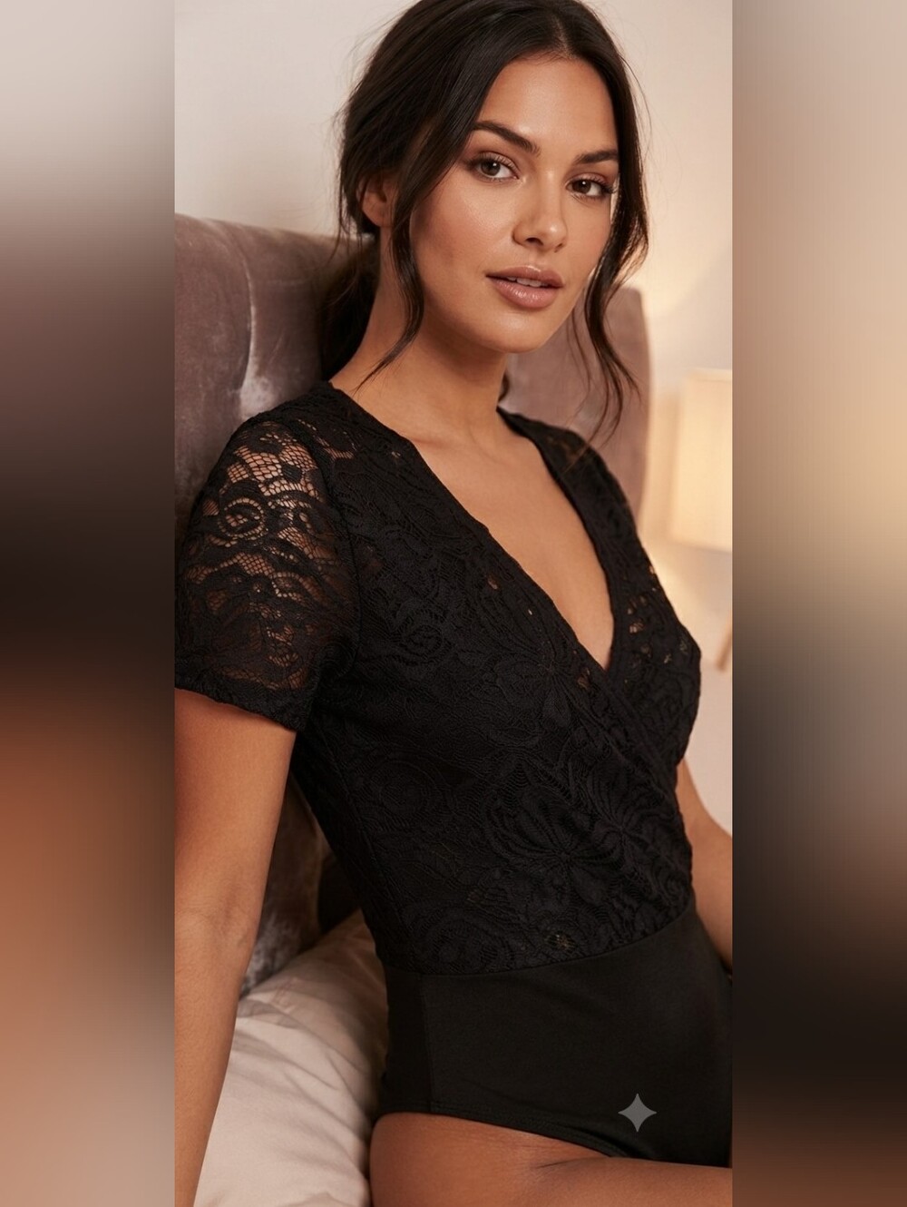 Boohoo Black Lace Wrap Bodysuit - New With Tags